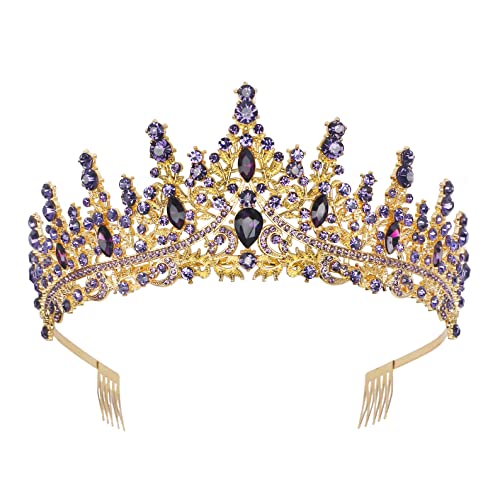 Dzrybnxf Queen Crystal coroa tiaras roxas e coroas coroa de shinestone tiara para mulheres reflinceanera máscaras