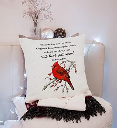 Nogrite aqueles que amamos Don't Go Away Cardinal Bird Bird Pillow Tampa 18x18 polegadas na decoração de memória amorosa para o quarto da casa da sala de estar, presente de simpatia presente de luto para perda de um ente querido, presente memorial