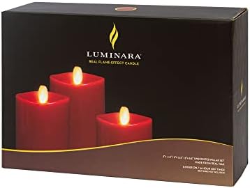 Pacote Luminara de 12 - vela de pilar sem chamas - com controle remoto de 10 botões - borda superior derretida, luzes de bateria LED - sem perfume - incluído remoto - Borgonha