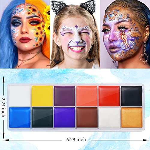 Kit de pintura de rosto de uiiopjiom para crianças - 12 cores de tinta facial à base de água, 6 pincéis, estênceis de 4pcs - tinta profissional do corpo de rosto para criança/adolescente/adulto