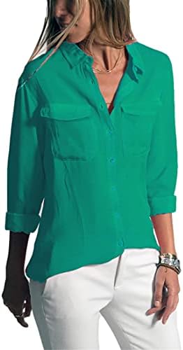 Andongnywell Casual Casual Camisa Longa Camisa Pocket Feminino Desgas