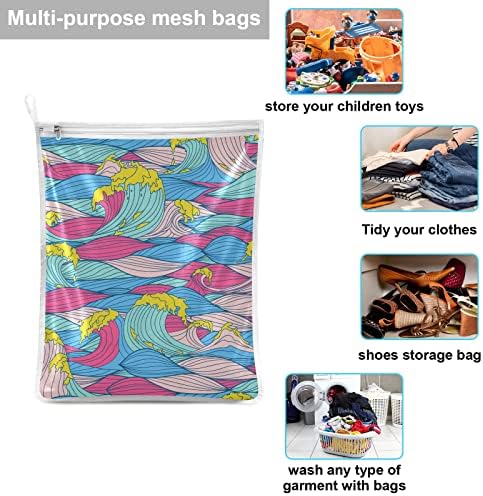 Juama Colorful Sea Waves 2 Pack Mesh Laundry Bag Machine para meias, meia, roupas íntimas, lingerie de sutiã, bolsa de roupa
