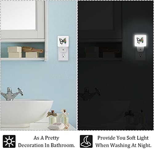 2 pacote de pacote Night LED Light Auto/On/Off Switch, Butterfly e Flor Ideal para quarto, banheiro, viveiro, cozinha, corredor