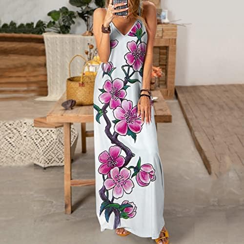 Vestido de praia solto feminino vestido de praia de verão Straphetti redonda/v pescoço maxi vestido casual sexy floral