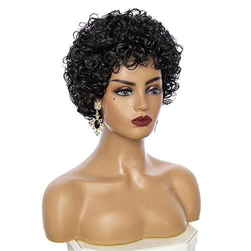 Punctualgood curto afro perucas cacheadas para mulheres negras, com aparência de cabelo sintético com franja para festa