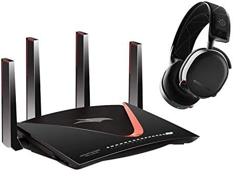 Netgear Nighthawk Pro Gaming XR700 Router Wi -Fi com 6 portas Ethernet e velocidades sem fio até 7,2 Gbps, AD7200, com SteelSeries Arctis 7 fone de ouvido sem fio para jogos