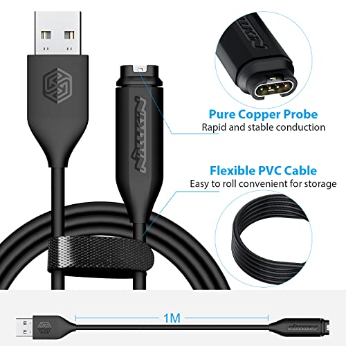 Nillkin Charger Cable compatível com Garmin Fenix ​​5 5S 5x 6 6s 6x Plus Pro 7 7s 7x, Forerunner 945 45 45S 245 Música, Approach S10 S40 S60 G12 S12 S42, Vívoactive, Instinto, Venu - 2 -Pack