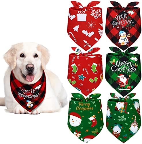 Pedgot 6 pacote de cão de Natal Bandana Bandana Triângulo Triângulo de Pet Triângulo Triângulo Bandana Lavável Cão de Christeiro Bib com Papai Noel