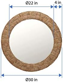Espelho de parede de corda redonda de kouboo, xadrez, bege/natural