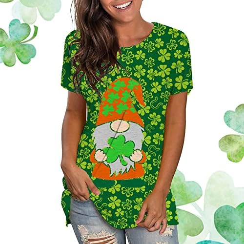 IIUs camiseta do dia de Saint Patrick para mulheres camisetas de pescoço curto verde gnomos lucky bluses top solto fit engraçado