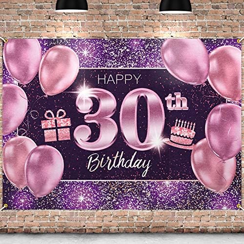 PAKBOOM FELIZ RESPIAÇÃO DE BABILIDADE DE 30º aniversário - 30 anos de decoração de festa de aniversário para mulheres - Rosa Purple Gold 4 x 6ft