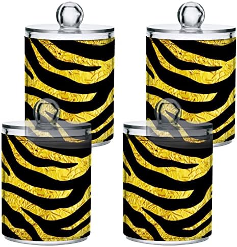 Hjjkllp 4 pacote impressão animal tigre preto ouro clear plástico boticário conjunto para swab de algodão, cotonete, almofada, fio