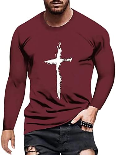 Camisas para homens de manga longa Músculo fitness y2k tshirts gráficos Jesus cruzar camisas de pulôver fé casual elegante
