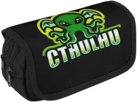 Caso de lápis de grande capacidade de Cthulhu verde CTHULHU Bolsa de armazenamento portátil de caneta portátil com zíper