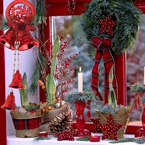 Andominante decoração de Natal Árvore de Natal Poinsettia Ornamento: 3pcs Tree de Natal pendurada pingente de sino vermelho com