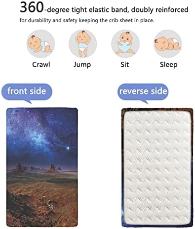 Night Sky temático ajustado Mini lençóis de berço, lençóis de berço portáteis Ultra Material Great Great for Boy ou Girl Room ou Nursery, 24 “x38“, azul escuro e marrom