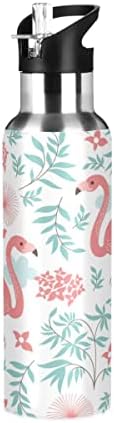 Garrafa de água florais de flores flamingo rosa rosa, garrafa de água de 32 onças com aço inoxidável isolada de tampa de