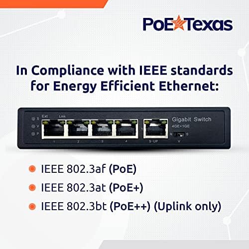 4 Port Gigabit Poe Extender com IEEE 802.3BT Uplink - Power Over Ethernet Poe+ Switch de passagem com VLAN & 500 FT. Extensão da