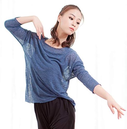 Malha feminina de loodgao pura malha veja através de camisas blusas de manga longa de ginástica de ginástica dança de balé tops