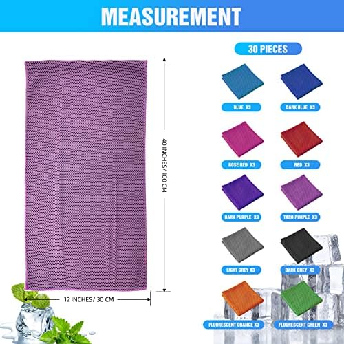 Toalhas de resfriamento de 30 embalagem para pescoço e rosto [40 '' x 12 ''] toalhas frias para o clima quente Microfiber respirável