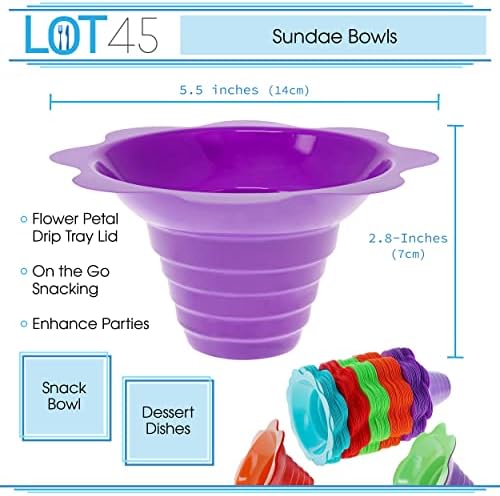 Lot45 Bowls de cone de neve - plástico colorido reutilizável 100pc copos de flores de gelo raspados - segura 4 onças de sobremesas e lanches