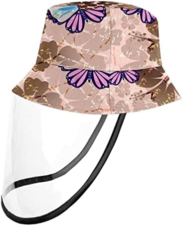 Chapéu de proteção para adultos com escudo facial, chapéu de pescador anti -Sun Cap, hibiscus retro floral