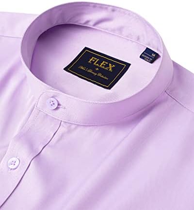 J.VER Mens Camisetas de colarinho com faixas de manga comprida botão de manga comprida camisa de colarinho mandarim