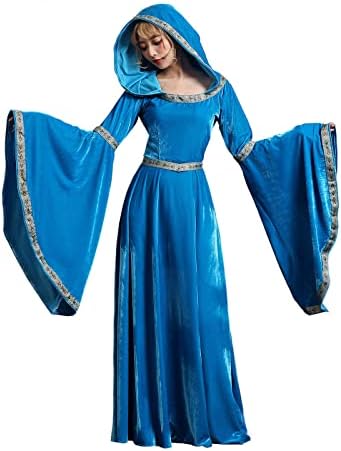 Vestido de fantasia medieval com capuz feminina fada renascentista halloween figurmune party feste gótico vestido gótico