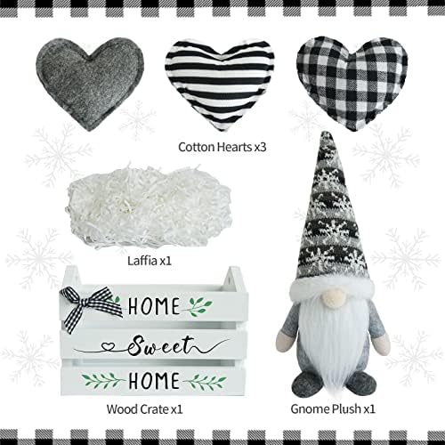 Mini Crate Farmhouse Decor de bandeja em camadas, gnomos xadrezas decoração de cozinha para casa, mini decorações de conjuntos de gnome