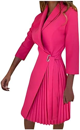 Roupas ocidentais femininas amarra a cintura Tuck- Dress V pescoço 44989 Mangas plissadas cor sólida e vestido estampado