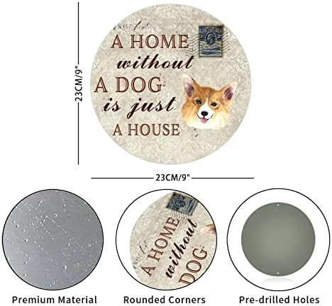 Placa redonda de metal signo Uma casa sem cachorro é apenas um cabide de cachorro engraçado de casa plata