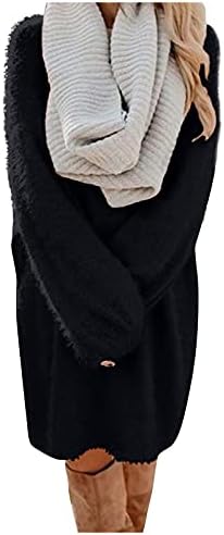Moda Women Roull Rould pescoço de comprimento médio vestido de pelúcia solar vestido de suéter casual