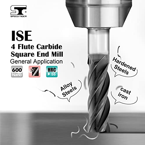 Speed ​​Tiger Ise Carbide Square Fin Mill - Micro Grãe Mill de End para aços de liga/aços endurecidos - 4 flauta