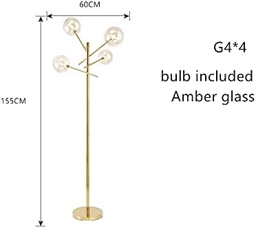 Lâmpada de piso Liruxun g4 luminárias de piso âmbar de vidro em pé de vidro claro de vidro de vidro base metal lâmpada de lâmpada