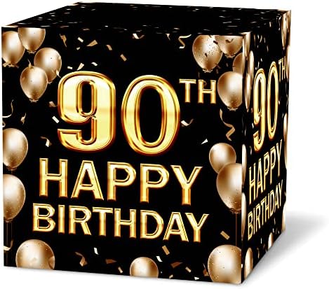 Caixa de cartão de aniversário de 90 anos Keydaat ， Caixa de cartão preto e dourado para decorações de festas de aniversário ，