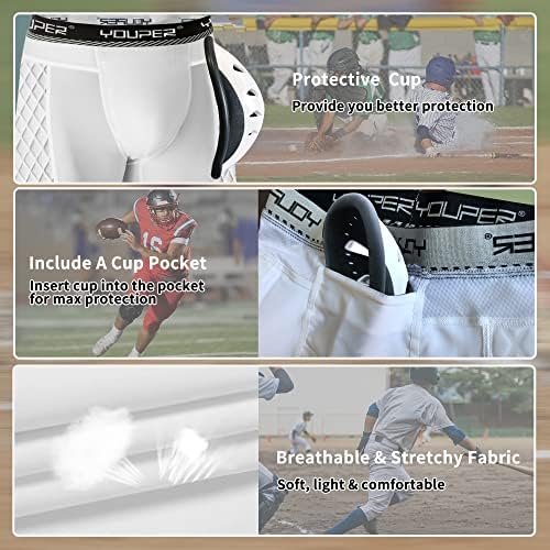 YouPer shorts deslizantes acolchoados de compressão de elite adultos com copo atlético protetor para beisebol, futebol