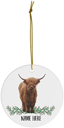 Funny Scottish Highland Cow Nome Personalizado Presentes 2023 Cerâmica Círculo de Árvores de Natal