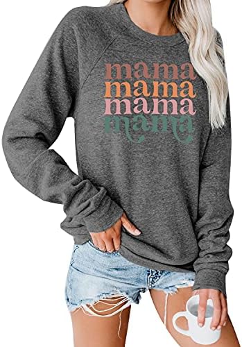 Blooming Jelly feminino Mama Moletom Sorto Crewneck Tops de Manga Longa Letra Casual Imprimir camisas fofas Pullover