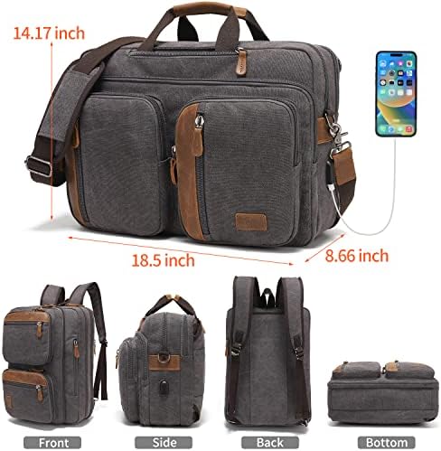Jielv 3 em 1 bolsa mensageira conversível, mochila de laptop de 17,3 polegadas, bolsa de ombro, bolsas de negócios, mochila