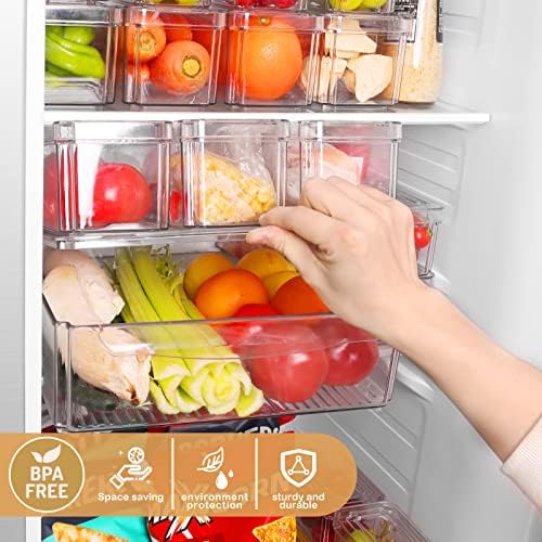 Fioyalife 7 Bins de organizador de geladeira, organizadores de geladeira empilhável e armazenamento claro, caixas de armazenamento