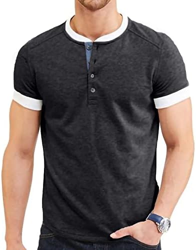 Camisas casuais henley masculinas de manga curta Tops de verão sólido Casual Casual Camisa Botão Básica Botão Camisetas