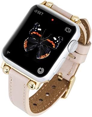 Banda de relógio de couro de Venito Foggia Compatível com as séries Apple Watch 1, 2, 3, 4, 5, 6, 7, SE, com hardware de aço inoxidável