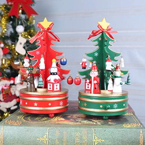 Nuobesty Christmas Tree Music Box Miniature Clockwork girate Wooden Musical Box Presente de Festa de Festa de Festa