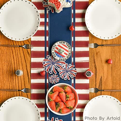 ARTOID MODE STRESES Firework 4 de julho Runner de mesa, Patriótico Memorial Day Holiday Kitchen Dining Table Runners