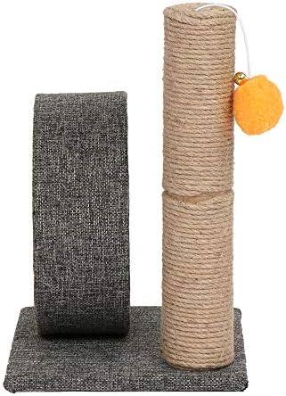 Torre de árvore de gatos de 13 com anel circular de linho, brinquedos, cinza escuro