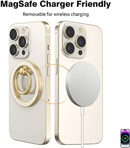 Compatível com o suporte do telefone MagSafe, suporte de anel de telefone de allengel com dedo kickstand para smartphone, Luxury Gold White