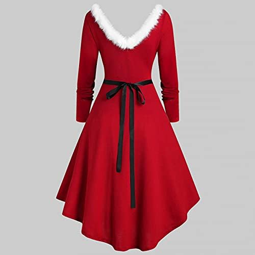 Plus Tamanho Mulheres Vestios de Manga Longa V Vestido Maxi Maxi de Natal Papai Noel Holiday Holiday Vintage Party Flare Dress