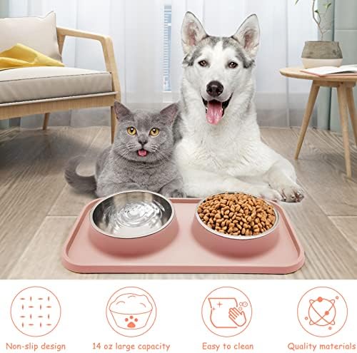 Tigelas de comida de cachorro duplo bnosdm alimentos de cachorro de aço inoxidável e tigelas de água com tigela de gato de gato de gato de tape