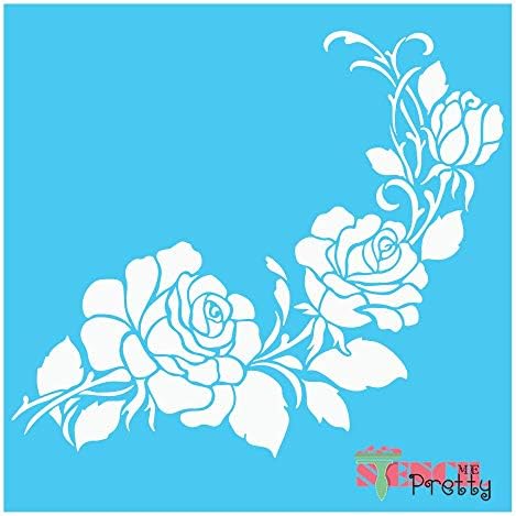 Estêncil de rosa floral Melhor estênceis de canto de flores grandes de vinil para pintura em tela, madeira, parede,