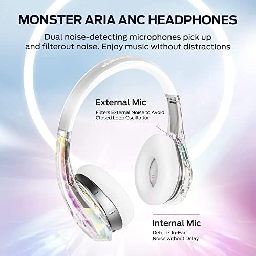 MONSTER ARIA ANC ANCENDOMES sem fio, ouvido ativo cancelamento de fones de ouvido Bluetooth, som ambiente, microfone embutido, conversa
